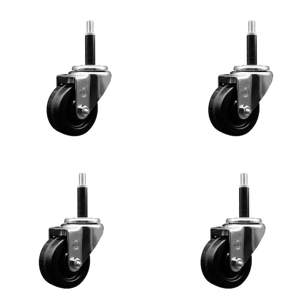 3'' Phenolic Wheel Swivel 3/4'' Expanding Stem Caster Set, 4PK